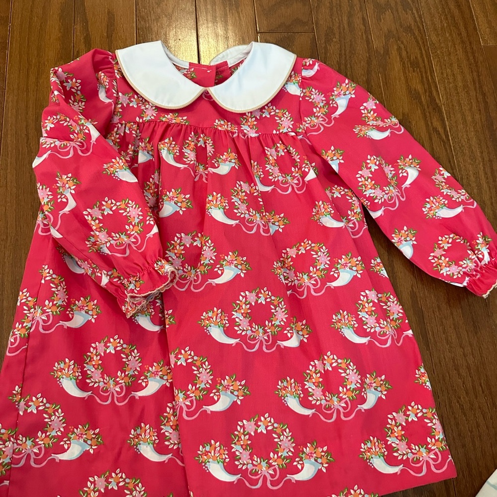 The Beaufort bonnet company Peter Pan collar dress, fuchsia, long sleeve 3T